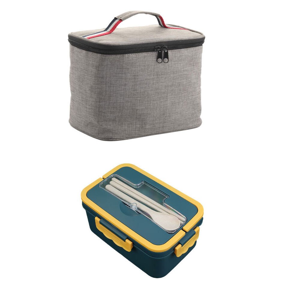 1000ml bento box insulated bag Portable lunch box with spoon chopsticks Microwave plastic lunch box set Food storage container: blue set