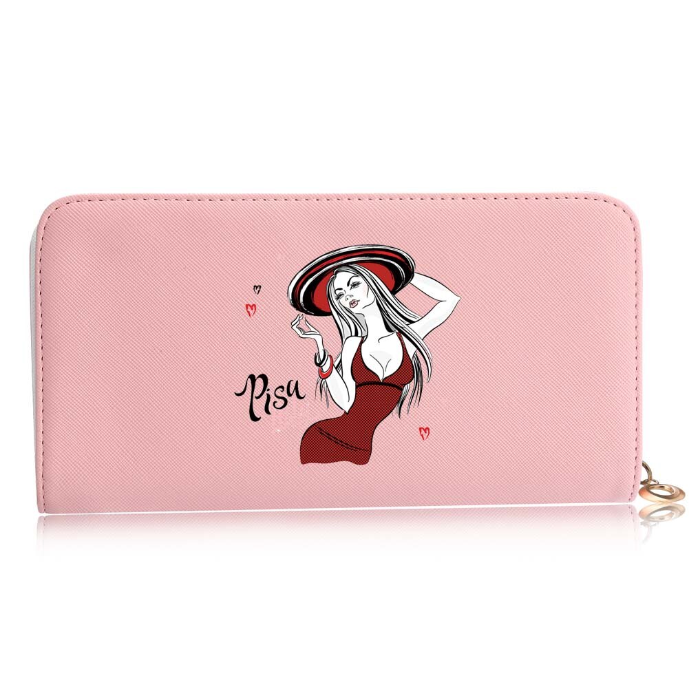 Casual Women Wallets Long Style Cartoon Woman Printing Pattern Female Card Holder Zipper Coin Purses Carteira Feminina: F pink