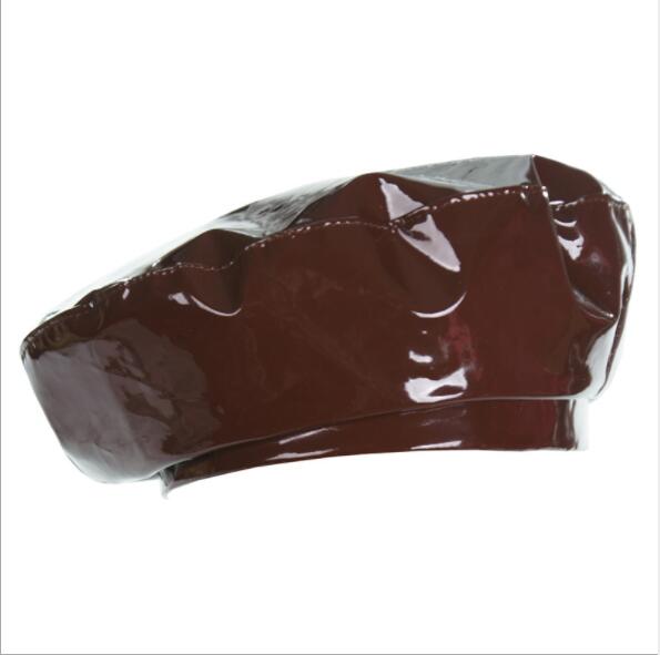 Bérets de Style coréen pour femmes, bonnet plat en cuir Pu, noir, rouge, bonnet plat, printemps automne: Marron