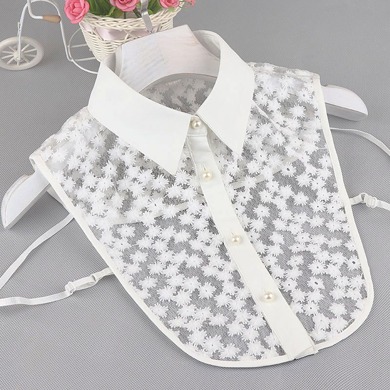Vrouwen Meisjes Sheer Lace Elegante Nep Kraag Half Shirt Blouse Top Afneembare Kraag Ketting Tie