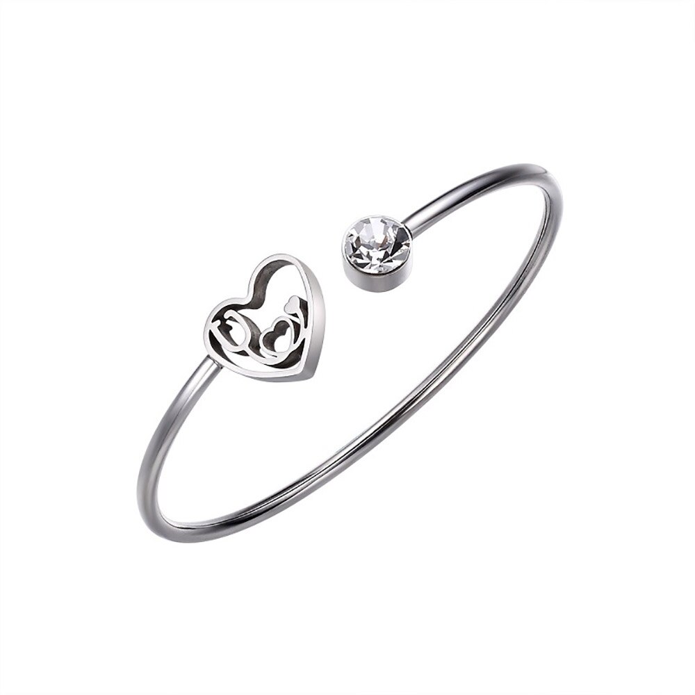 Fine4u b434 mulheres de aço inoxidável bonito amor minúsculo coração aberto manguito pulseira pulseira de batimento cardíaco dainty manguito pulseira: Steel