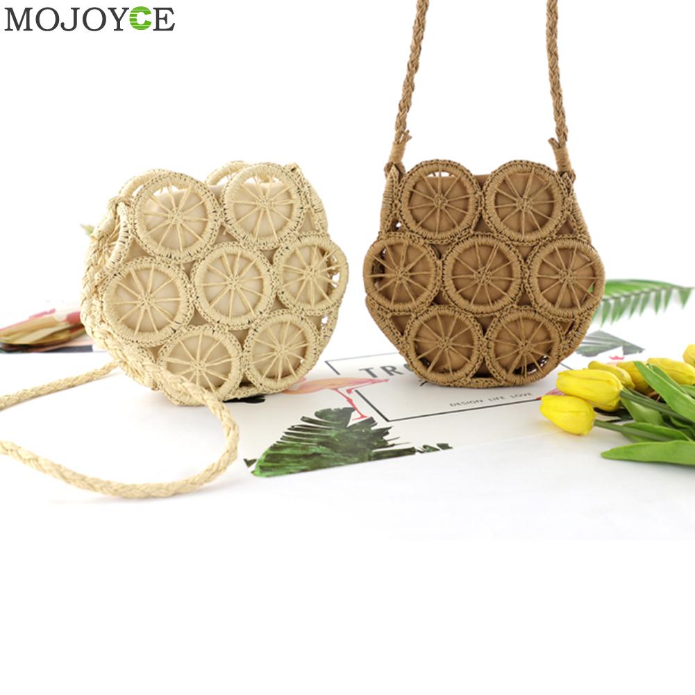 Casual Rattan Shoulder Messenger Bags Straw Handbags Big Capacity Handmae Summer Totes Lady Round Bohemian Beach Travel Purse