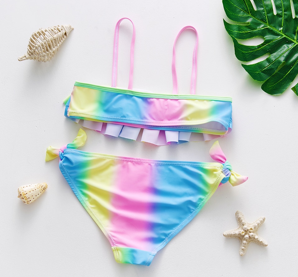 3-14Y Kids Badmode Bikini Voor Meisjes Twee Stukken Meisjes Badmode Regenboog Meisjes Zwemmen Outfit Kinderen Badmode Badpak