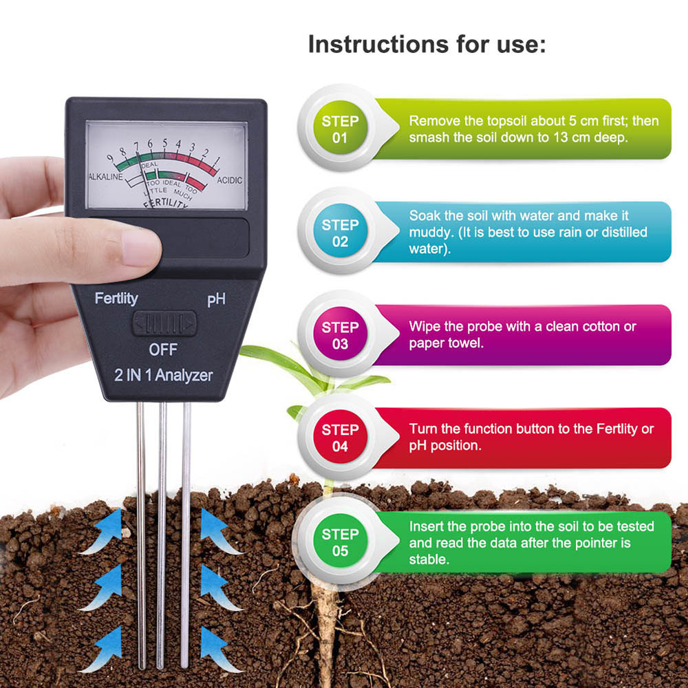2 in 1 Soil PH Meter Tester Moisture Monitor Fertility Testers Acidity Alkali Test Soil Fertility Analyzer Gardening Detector