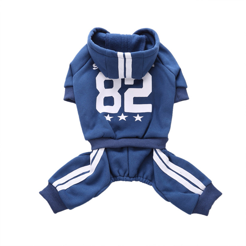 Nummer 82 stribet sportshund træningsdragt varm bomuld hunde jumpsuit vinter hvalpetøj 80919: Bu / Xl