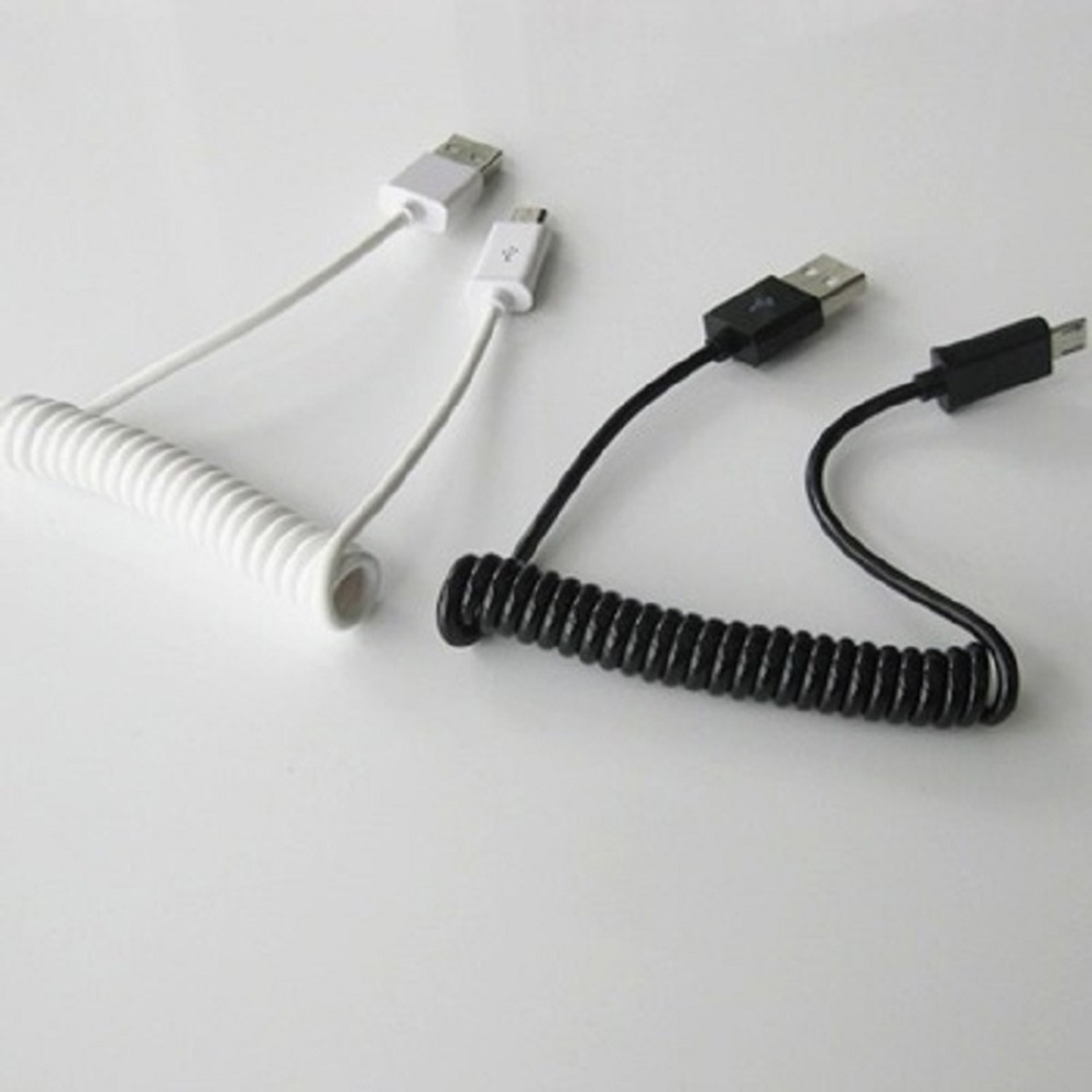 Universal USB 2.0 data charge cable wire cord Black/white ABS Spring expansion twist line for V8 device cell phones
