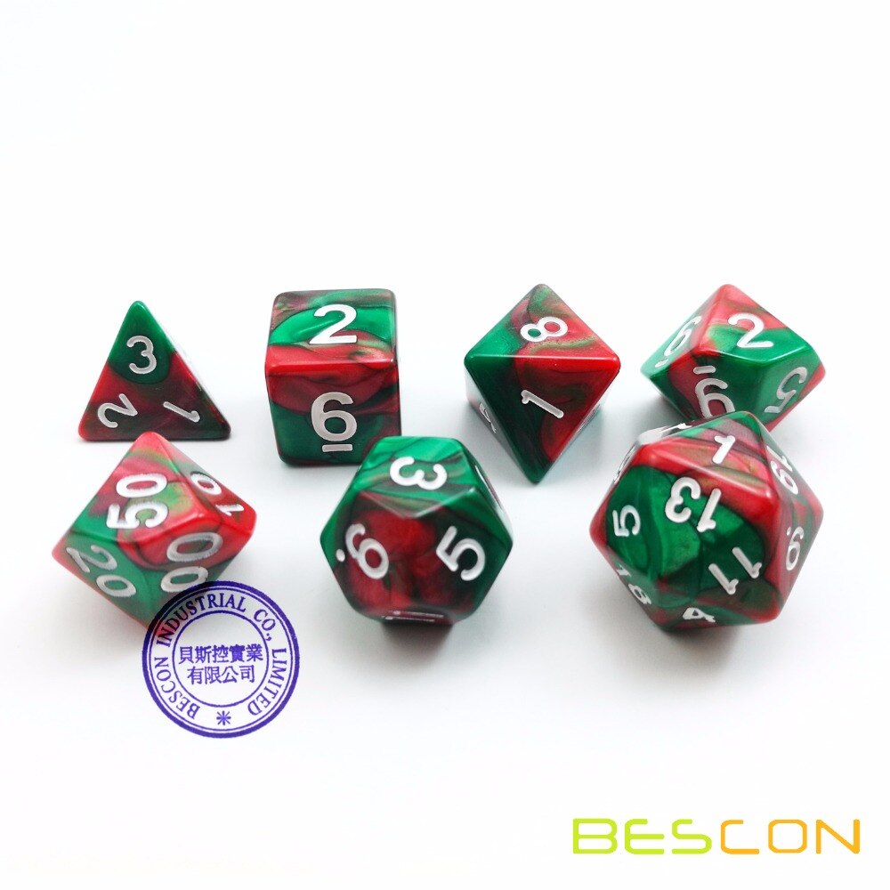 Bescon Kerst Gemini Polyhedrale Dobbelstenen Set, twee-Tone Rpg Dobbelstenen Set Van 7 D4 D6 D8 D10 D12 D20 D % Baksteen Box Pack