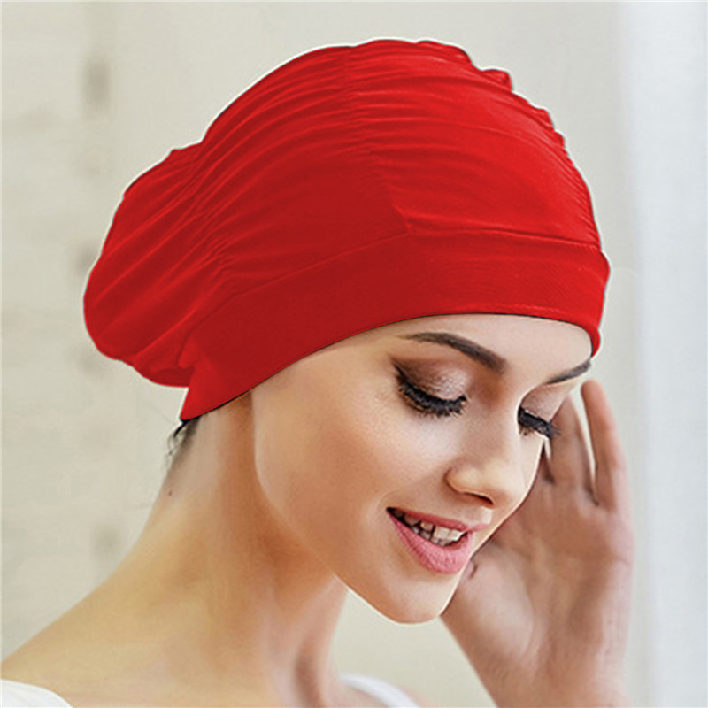Gorro de baño de nailon elástico para mujer y niña, gorro de baño de pelo largo, drapeado elástico, tamaño libre, turbante deportivo para piscina