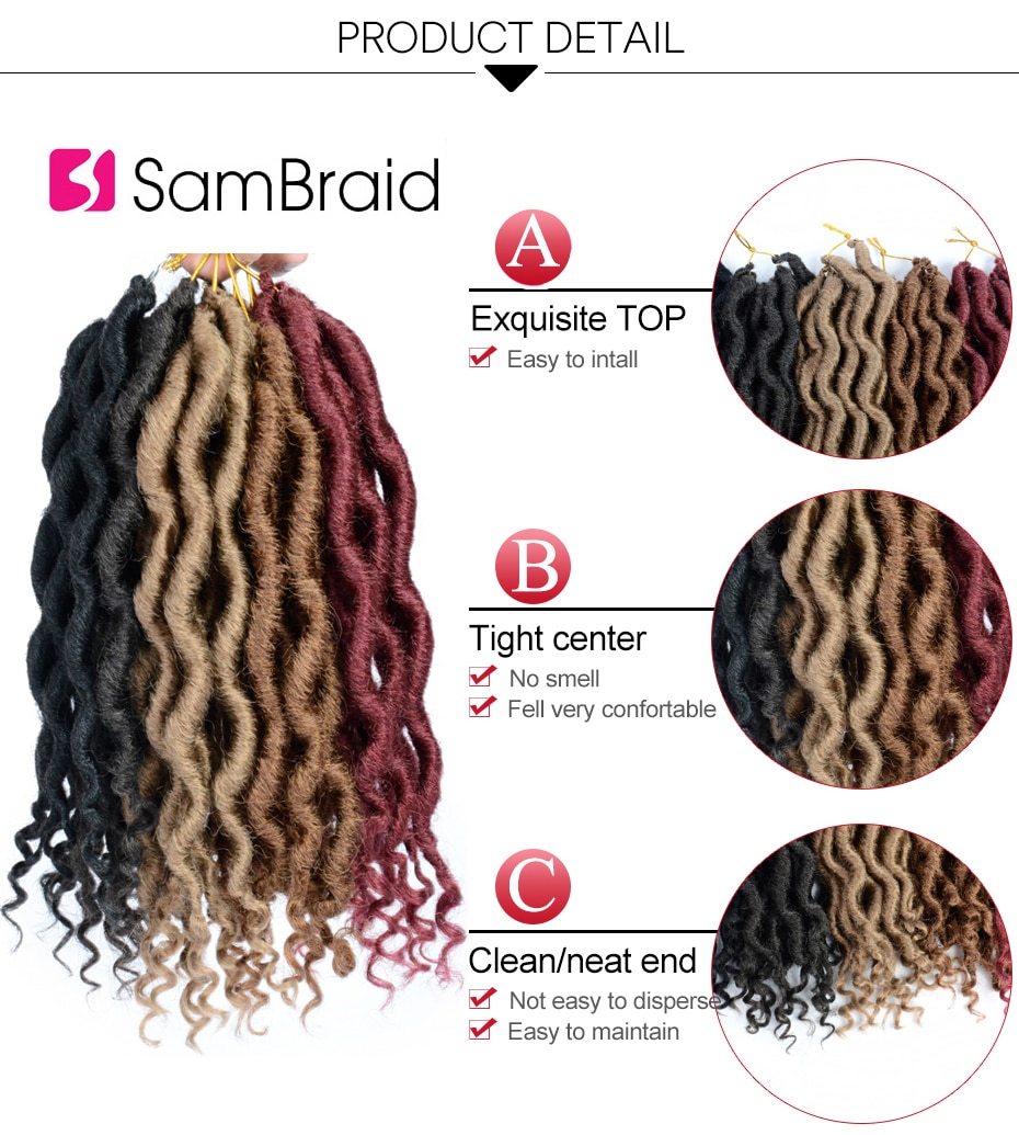 SAMBRAID Goddness Faux Locs Curly Crochet Hair Extensions 12 Inch 100G/pack Synthetic Twist Hair Soft Lock Braids For Women