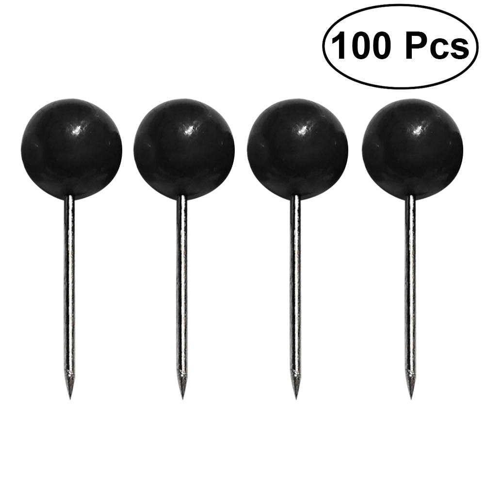 100Pcs Mini Push Pins Ronde Bal Head Kaart Kopspijkers Met Roestvrij Punt Voor Kantoor Thuis Ambachten Diy Markering Push pins (Zwart/Rood): Black