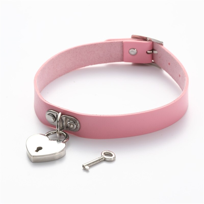 Colar corrente com cadeado, gargantilha feminina/feminina, cadeado de metal preto, joia para casais, presente, coração, gargantilha: pink