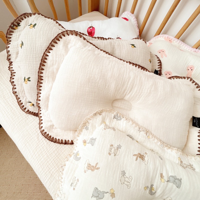 Baby-Gaze-Kopfkissen, Kissen aus reiner Baumwolle, 0–1 Jahre altes Baby, Muschelkante, Baby, vier Jahreszeiten, atmungsaktiv, bequem