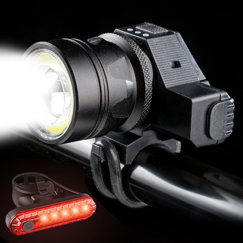 Led Usb Lijn Achterlicht 3 Modes Verstelbare Fiets Licht Oplaadbare Batterij Zoomable Voorkant Fiets Koplamp Lamp
