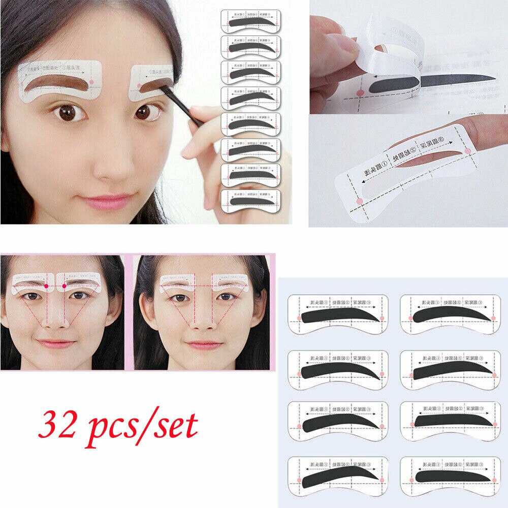 32Pcs/Set Eyebrow Template Stickers Makeup Eyebrow Stencils Drawing Card