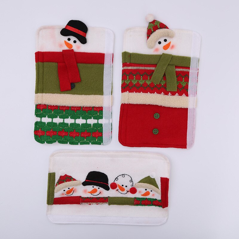 3 unids/set Guantes para horno y microondas cubierta de la manija de la puerta estéreo Santa Claus refrigerador guante de la decoración de la Navidad para la cocina casa: 3pcs -1set