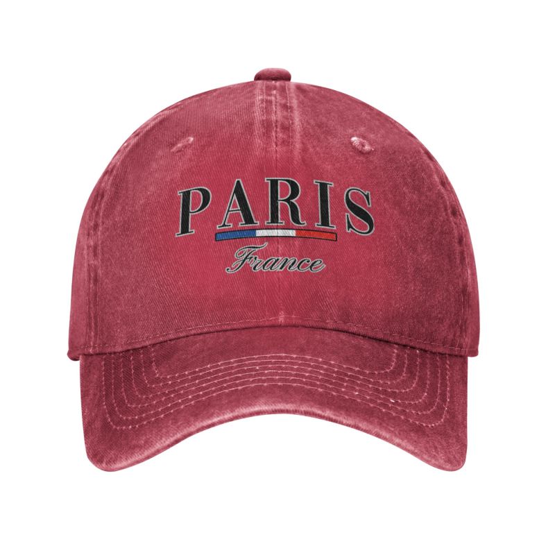 Tilpasset punk bomull paris frankrike grafisk baseballcaps menn kvinner justerbar pappahatt sport: Rød