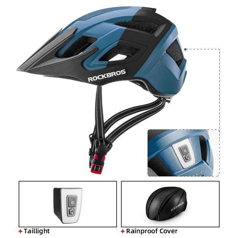 ROCKBROS-casco con luz LED integrada para ciclismo, casco con iluminación trasera, alerta reflectante EPS + PC, para bicicleta de montaña y carretera: TS-39-BB 57-62cm