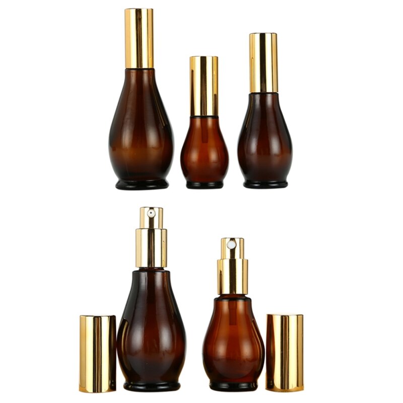 Draagbare bruine lichtdichte glazen spuitfles kleine gieter draagbare make-up toner gezichtsparfumfles 100ml gouden deksels