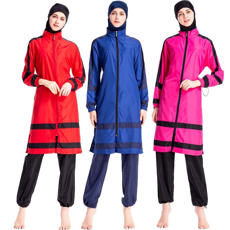 BAILUNMA Arabian Swimsuit Ladies Islamic Burkinis Muslim Swimwear Long Sleeve thin Sportswear Conservative Muslimah Swimsuit