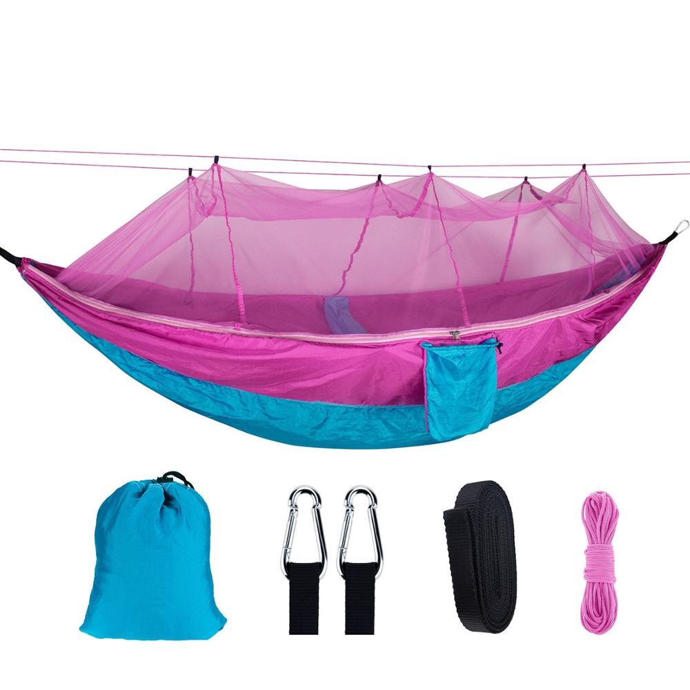 Mosquito Resistant Portable Hanging Tent Outdoor Camping Garden Hammock 1-2 Person Insect Net Strength Sleep Swing: Pink sky blue