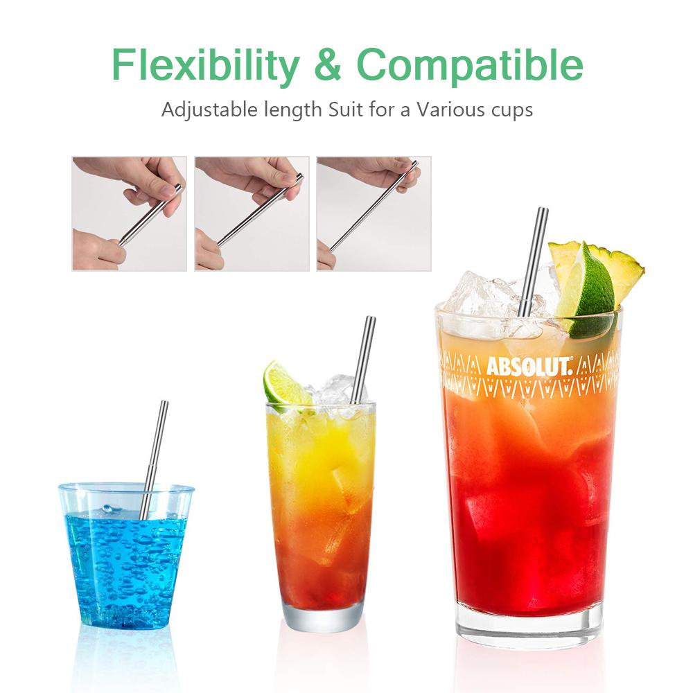 3 Section Telescopic Metal Drinking Straw Portable Straw for Travel Reusable Collapsible Stainless Steel Straw with Case & Brush
