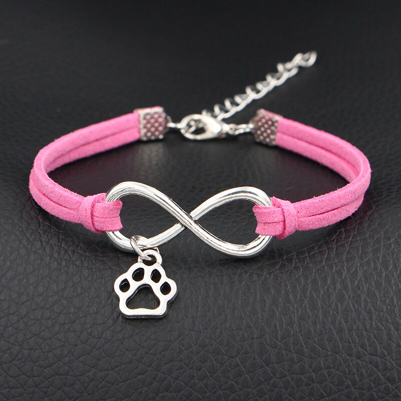 Cute Mini Dog Paw Prints Charms Bracelet Antique Silver Color Love Infinity Leather Bracelets For Women Jewelry: Rose