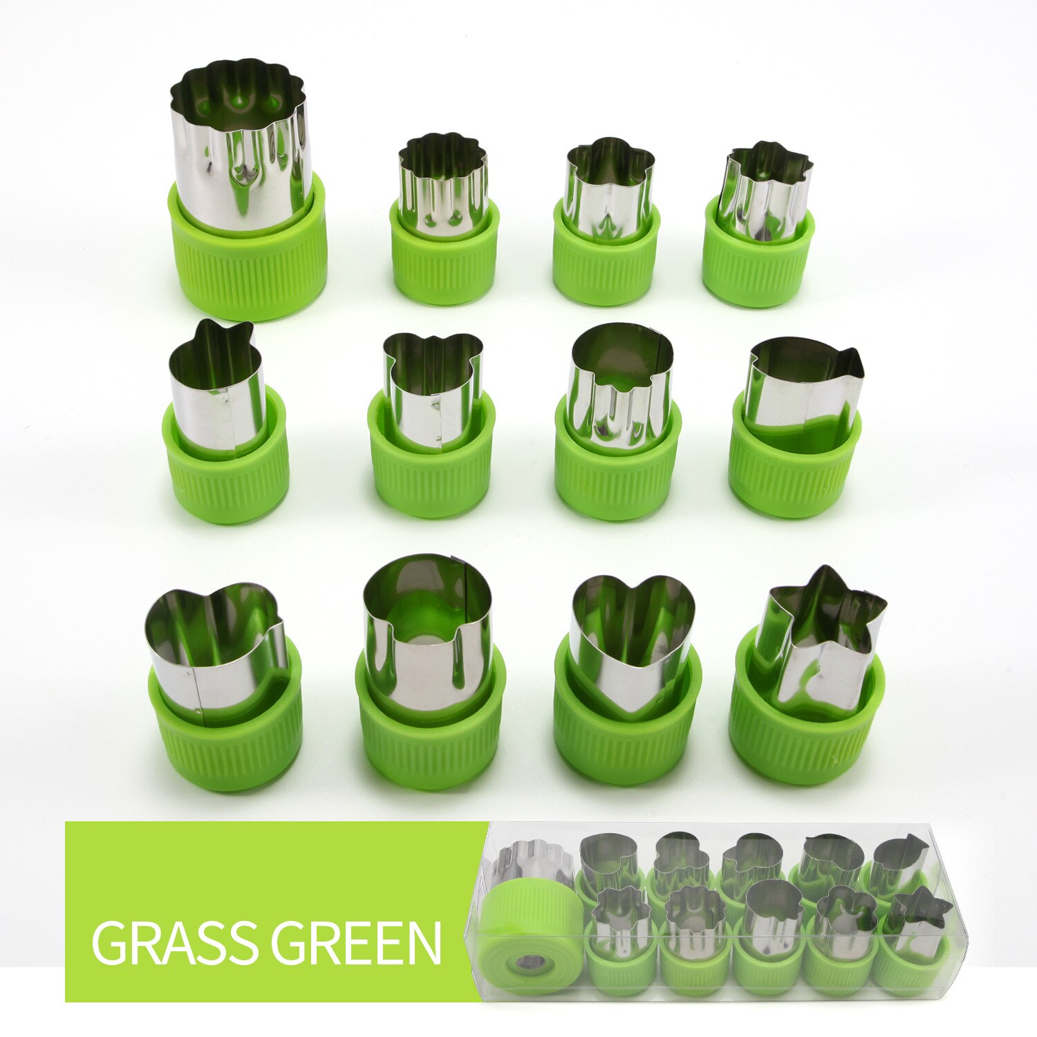 Vegetable Fruit Cutter Mold Cookie Tools 12Pcs Green Durable Food Decor Cutter Vegetable Fruit DIY Flowers Cutting Cutter Set: Green