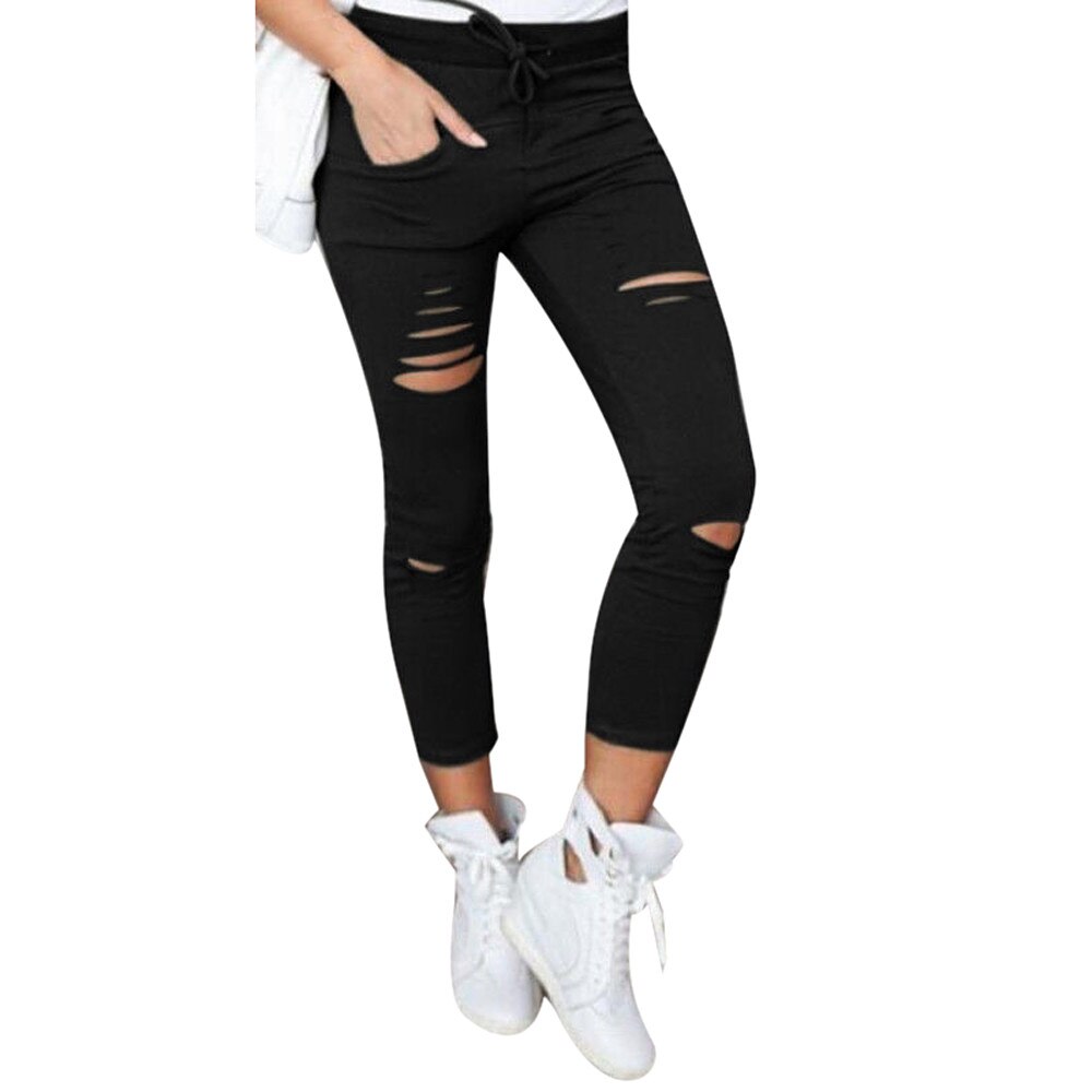 Hardloopsportkleding casual dames skinny gescheurde broek hoge taille stretch slanke broek broek  #4 nv 29