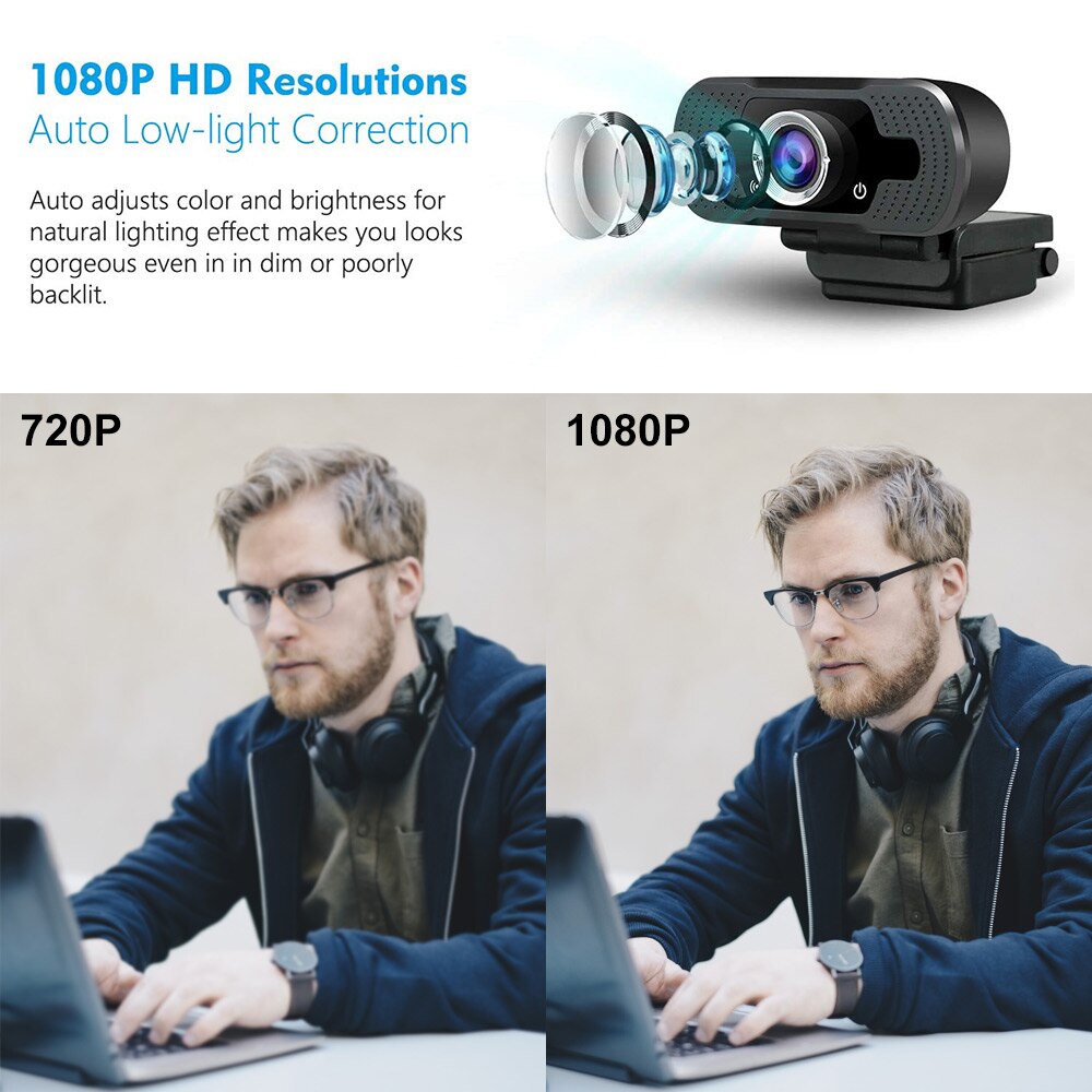 Cámara Web con grabadora de vídeo Digital con micrófono integrado USB Webcam HD de 1080P para el hogar y la oficina, equipo en vivo para reuniones con Zoom