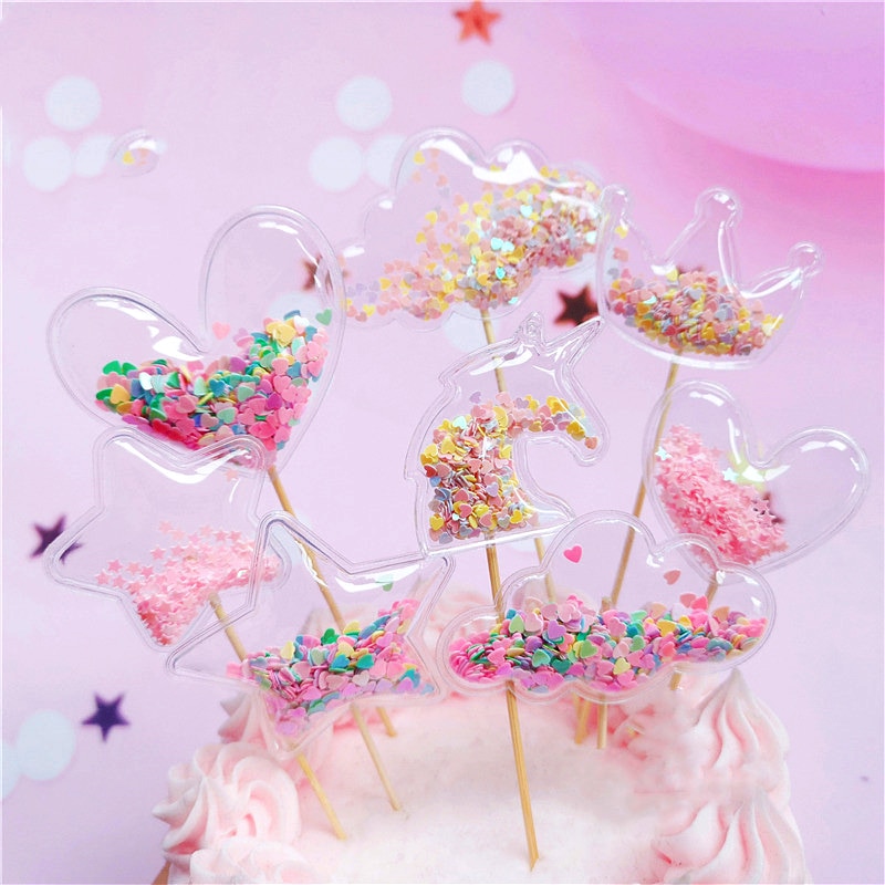 1pc Bling Crown Stars Hearts Cloud Cake Toppers Shiny Cupcake Topper for Wedding Baby Shower Birthday Party Cake Decorations