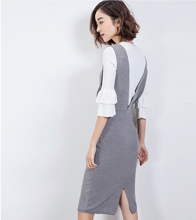 Knitted Sweater Dress Women Autumn Korean Texture Package Hip Spaghetti Strap Knitted Dresses Vestidos Women Clothing: Gray