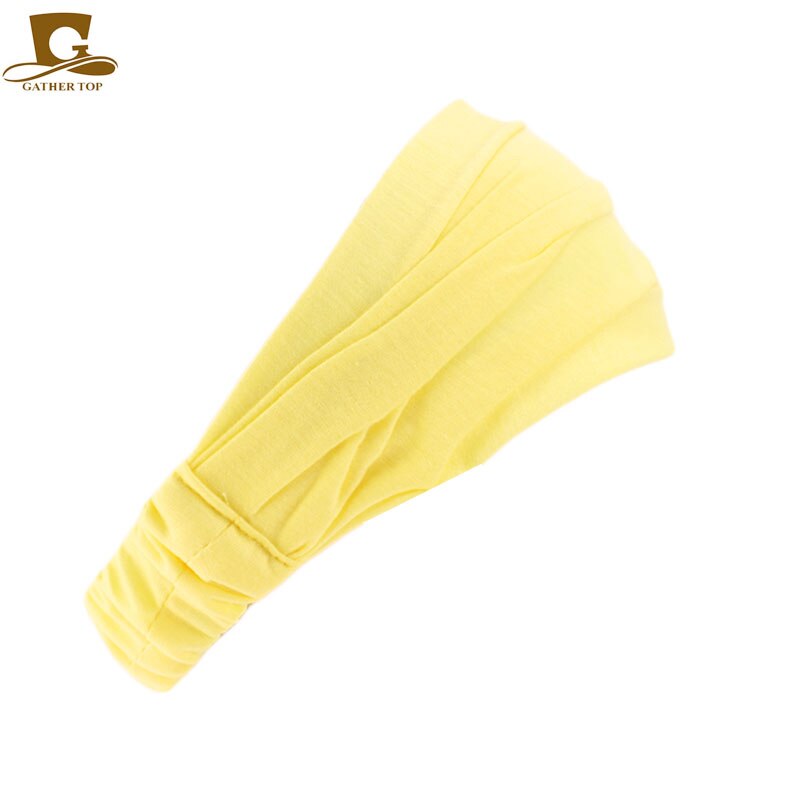 Diadema de algodón para mujer, turbante, bandas elásticas para el cabello de Color sólido, diadema para Yoga, diadema para el cabello de maquillaje, Bandana 2 en 1, accesorios para el cabello: YELLOW