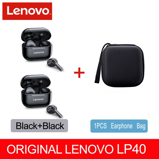 NEUE Original Lenovo LP40 TWS Drahtlose Kopfhörer Bluetooth 5,0 Dual Stereo Noise Reduktion Bass Touch Steuerung Lange Standby 300mAH: LP40 2 Black 1 Case