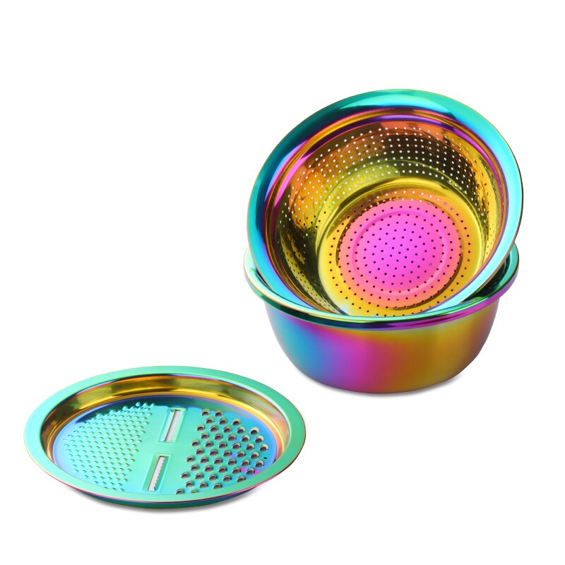 Küche Werkzeug Edelstahl Ablauf Topf Sieb Korb Gemüse Schneidemaschine essen Zerhacker Gemüse Cutter Reibe Küche Zubehör: Regenbogen Nein.0