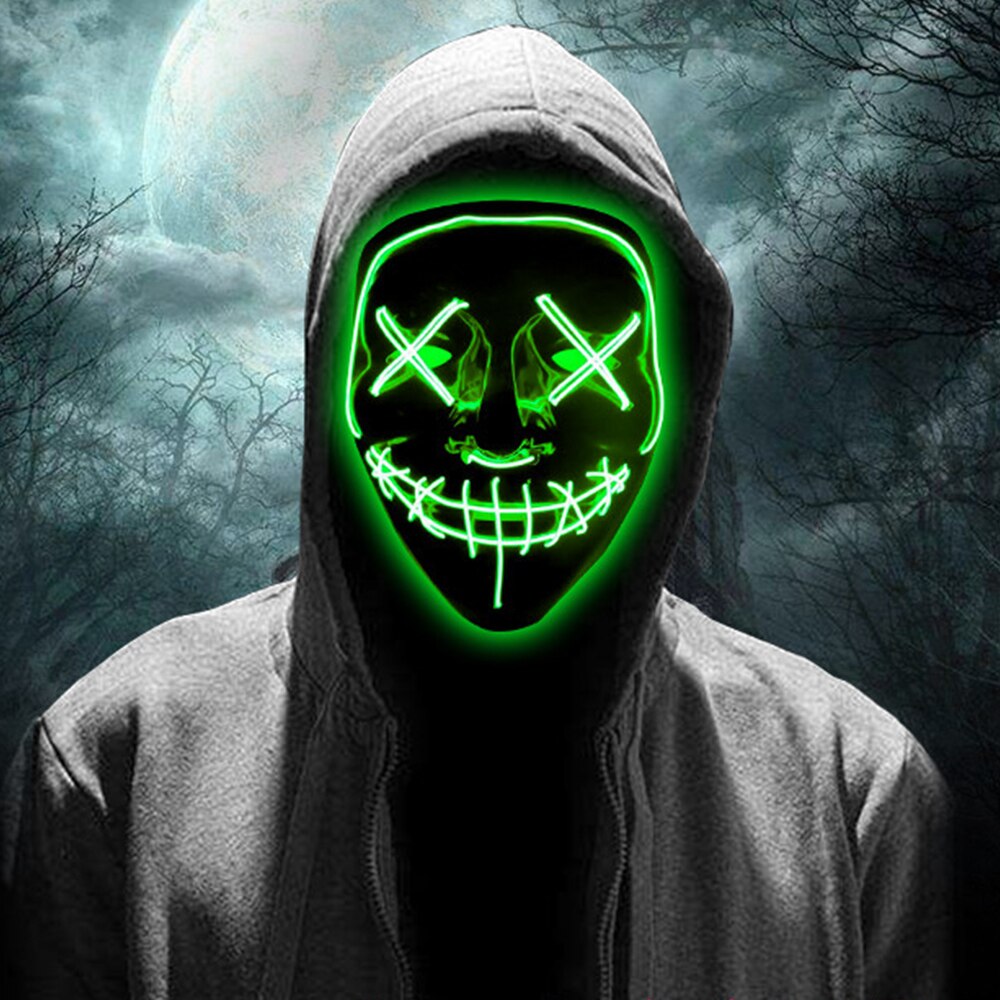 Disfraz de Halloween de miedo máscara de poder LED para iluminar la cara decoración de la mascarada 4 colores seleccionar máscara intermitente LED: Green
