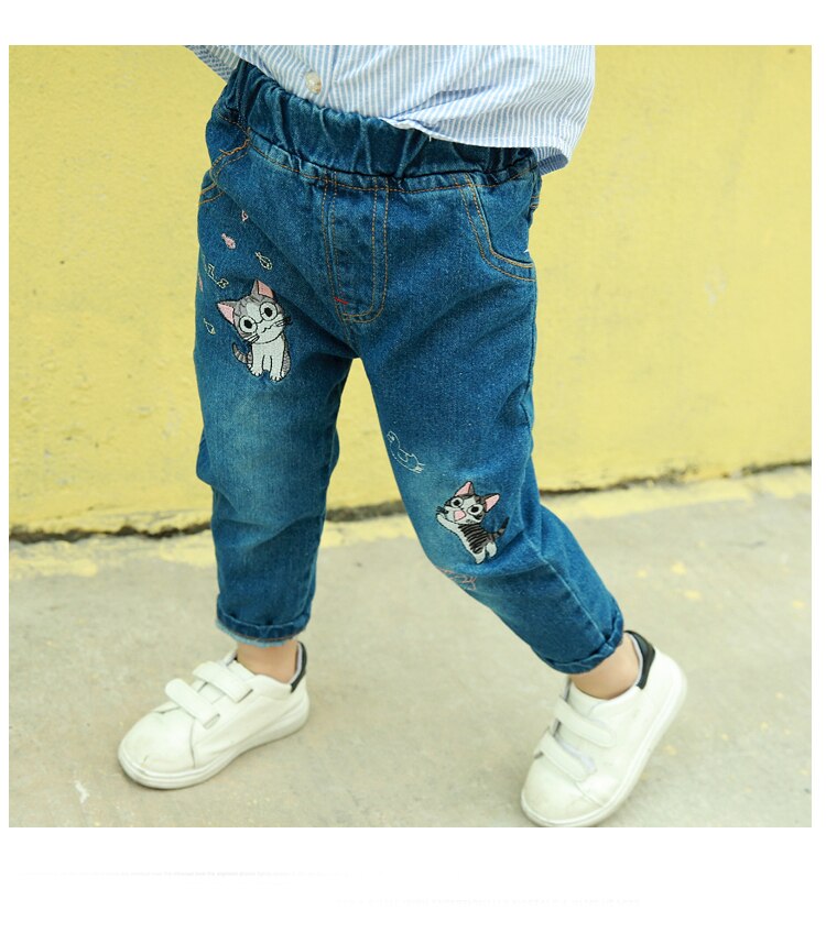 Børn tøj forår efterår afslappet toddler jeans baby tøj børn piger bukser søde denim bukser  bc1255