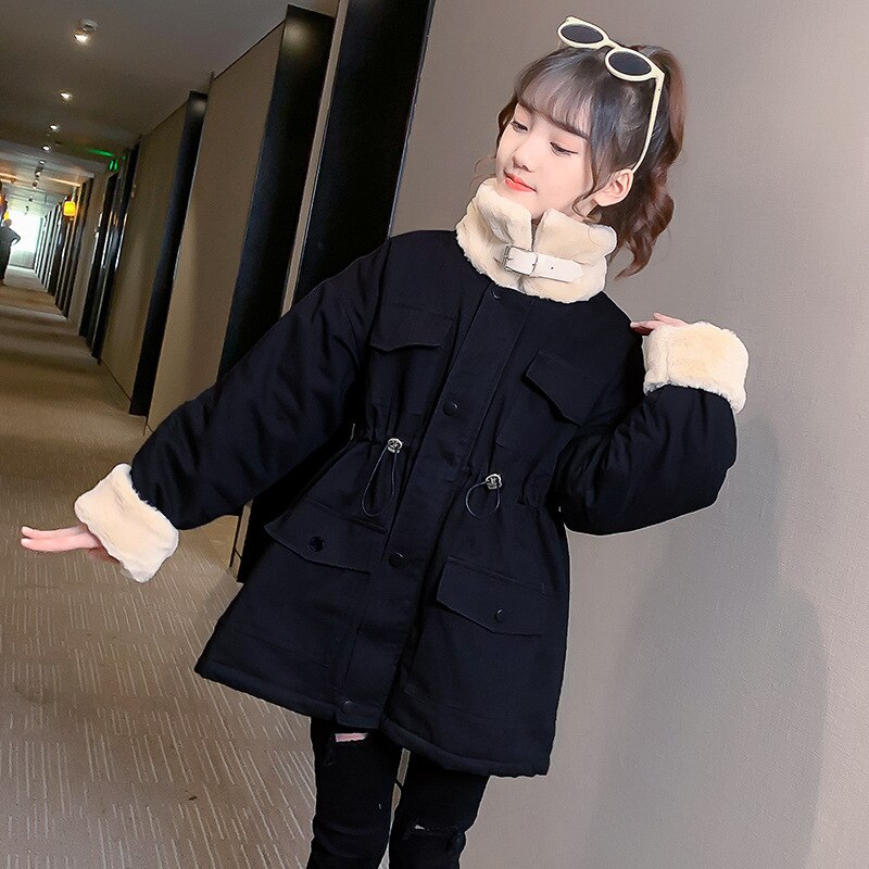 Winter Girls Outerwears Teenager Coats for Girls Solid Turn-down Collar Style Kids Trench preppy style girls