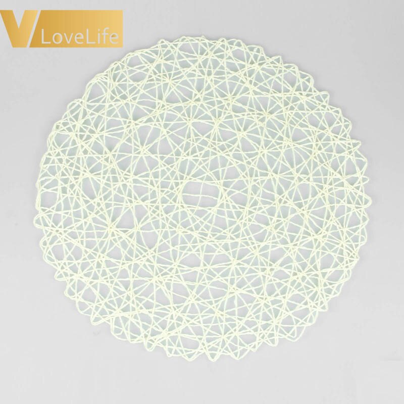 6 stk papirreb mesh rundt bord dækkeservietter hjemmekøkken jule børn gør-det-selv dekorationspuder 38*38cm borddekoration: Elfenben