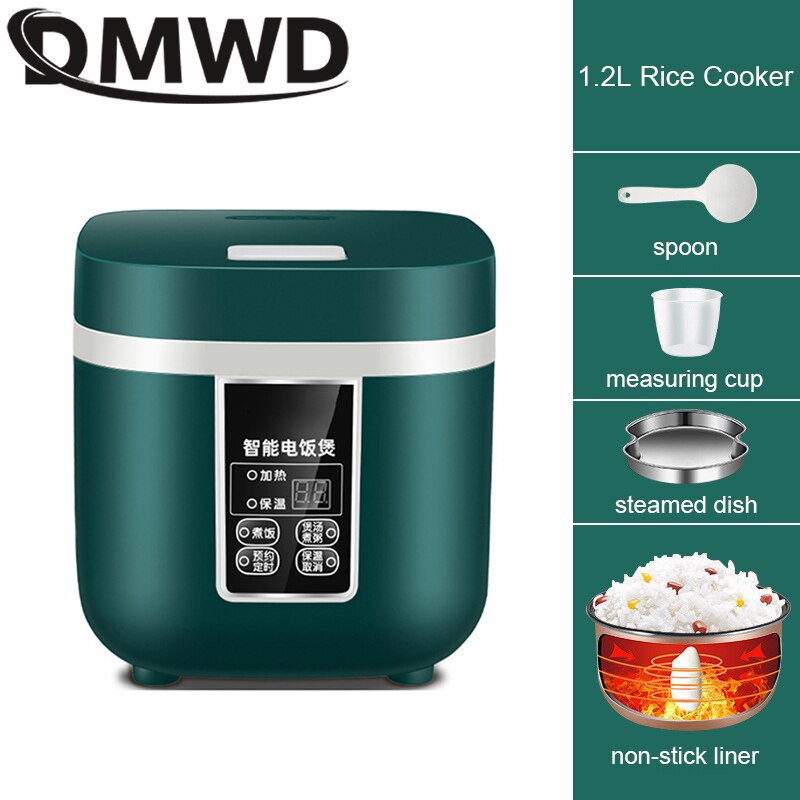DMWD Mini Rice Cooker Multi-function Single Electric Rice Cooker Non-Stick Household Small Cooking Machine Make Porridge Soup