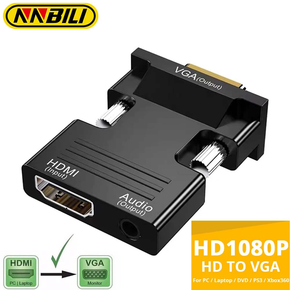 NNBILI HDMI-compatible Female To VGA Male Converter Adapter with 3.5mm Audio Cable for PS4 Monitor Projector PC Laptop 1080P
