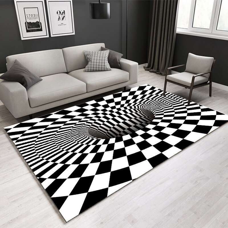 3D Print Carpet Decoration Living Room Hallway Rugs Black White Grid Print Carpets Three-dimensional Stereo Vision Mat Illusion