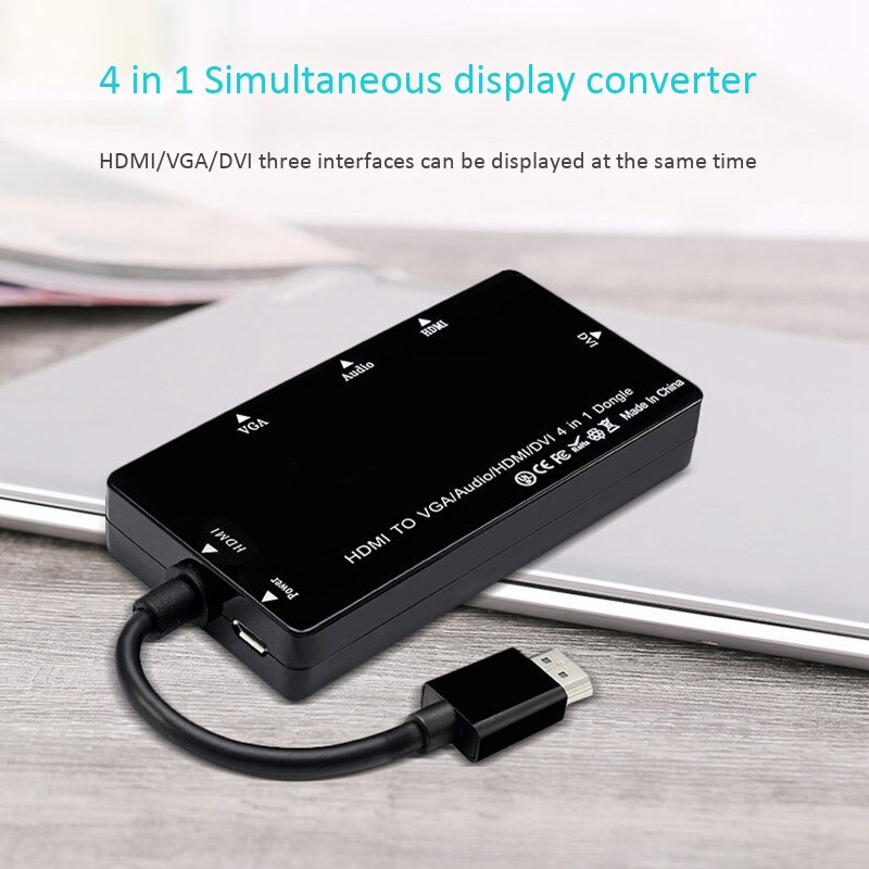 HDMI Splitter 4-In-1 HDMI VGA DVI Display Converter HD Connection for Laptop Computer HDTV Projector
