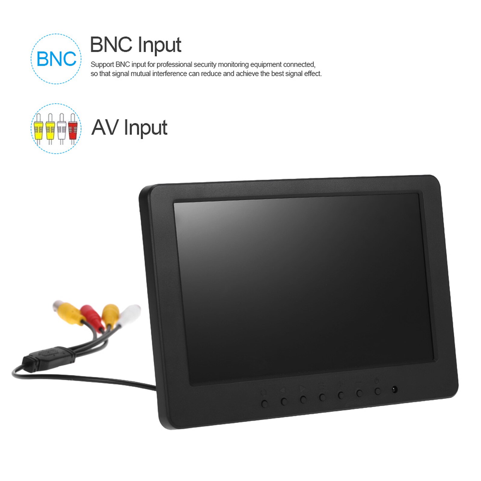 Monitor portátil S701 para coche, de 7 pulgadas pantalla TFT LCD Digital, 16:9, BNC AV, entrada de vídeo de 2 vías, 1024x600, BNC, Audio de vídeo AV para el hogar
