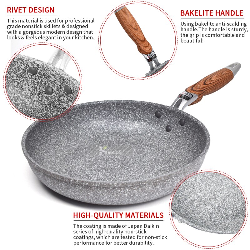 KONCO-Japanese Style Maifan Stone Pan Frying Pot Non-stick Wok Household Flat Bottom Wok Induction Gas Cooker Universal Cookware