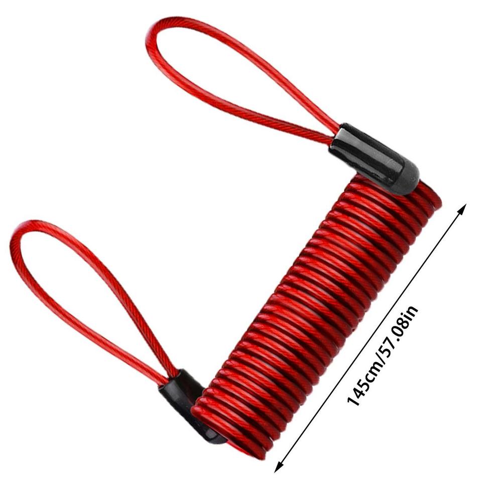 120cm Motorcycle Scooter Disc Lock Reminder Cable Anti Theft Protection Disc Lock Cable Security Steel Wire Spring Helmets Lock: Red