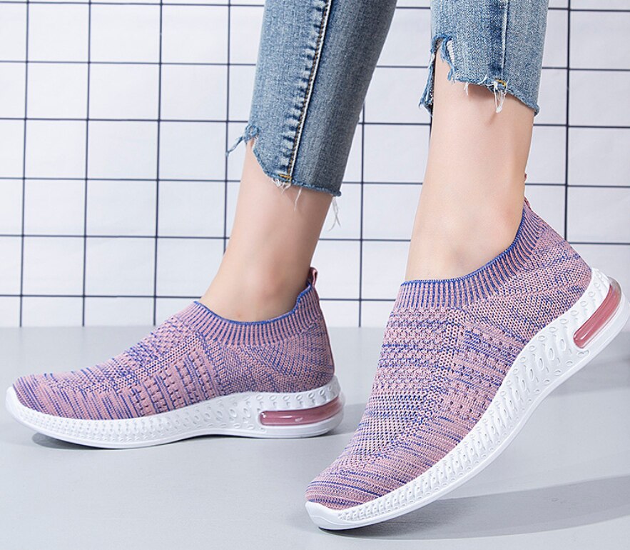 Dames platte instappers dames superlichte mesh sneakers ademende verpleegsterschoenen wandelschoenen voor dames sokken