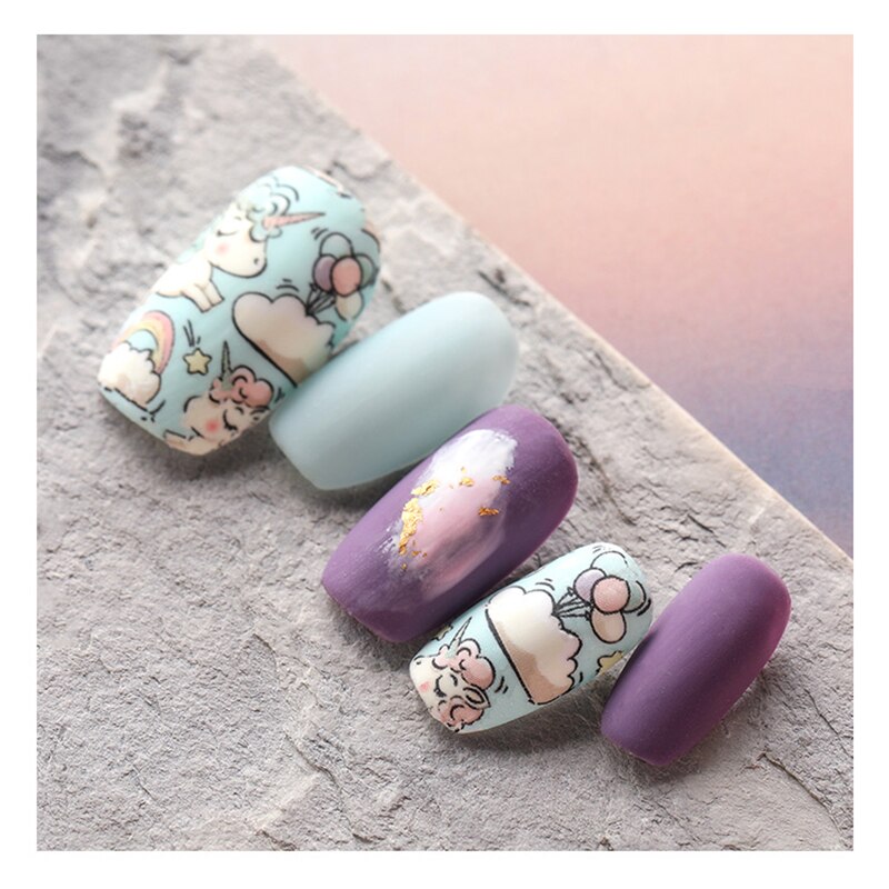 Juego de láminas holográficas para uñas, de unicornio, mezcla de animales, coloridos adhesivos de transferencia de manicura, calcomanías decorativas, 10 Uds.