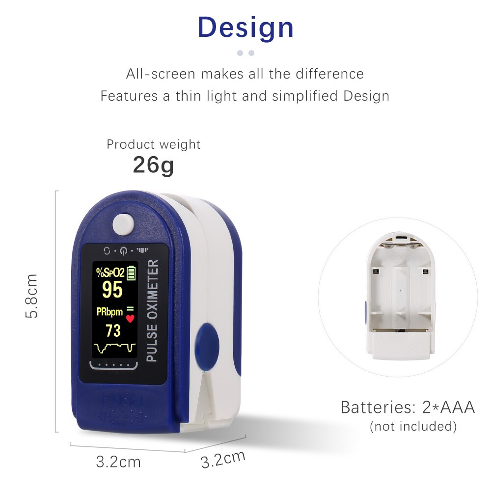 Digital finger pulsoksymeter mini spo 2 monitor oksygenmetningsmonitor pulsfrekvens perfusjonsindeks måleenhet
