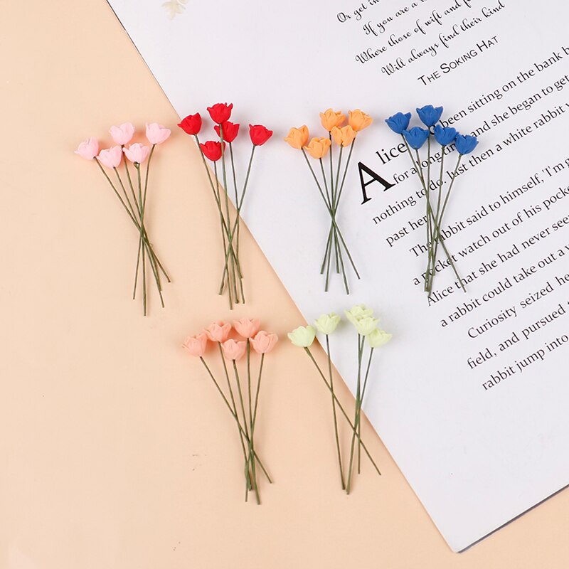 5Pcs 1:12 Dollhouse Miniatuur Simulatie Planten Multi-Kleur Rose Bloemen Model Meubels Home Garden Decor Accessoires