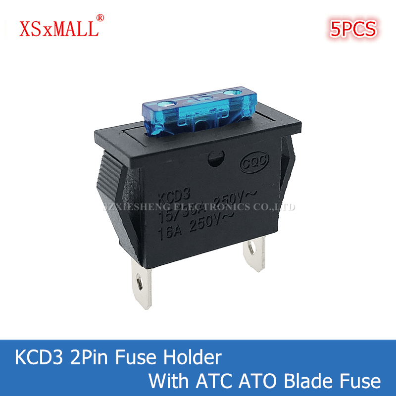 Portafusibles automático KCD3 de 2 pines, estándar medio, 15A/30A, 250V, 16A, abrazadera integrada, montaje en Panel fijo con fusible de cuchilla ATC ATO, 5 uds.
